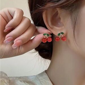 Cherry Red and Green Fashion Earrings